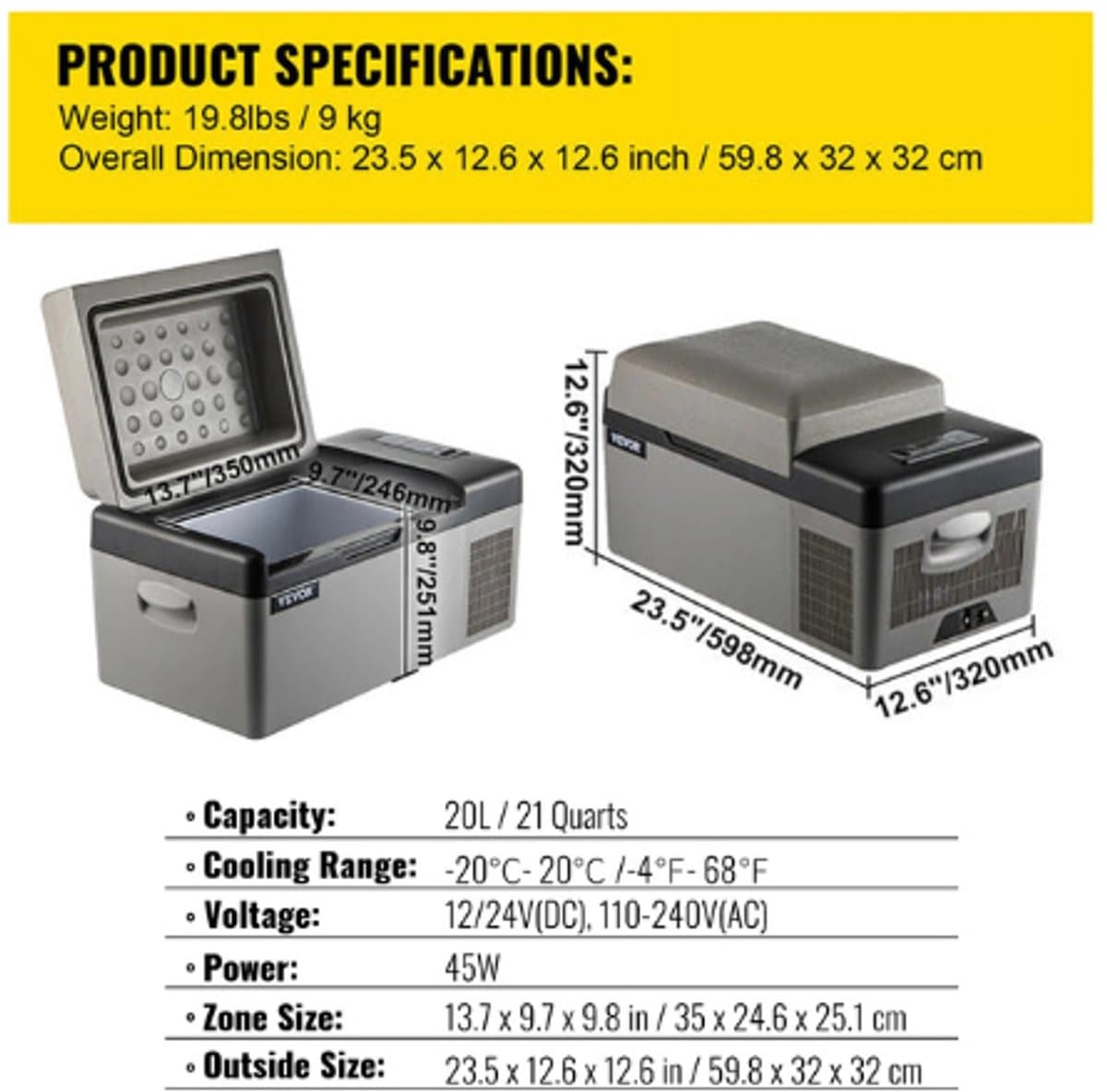 ROOTY mini koelkast - Mini koelkast met vriesvak - Coolbox - Minibar - Draagbaar - 20L - Grijs — afbeelding 1