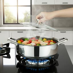 Cheffinger, Sauteerpan 32 cm met honingraatcoating, deksel en roestvrijstalen handgrepen, Zilver — thumbnail 4
