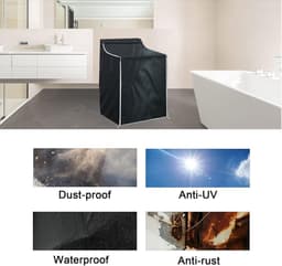 Hoes voor wasmachine en droger, beschermhoes voor wasmachine met bovenlader, stof- en waterdicht, ritssluiting voor eenvoudig gebruik, geschikt voor de meeste wasmachines met voorlader (zwart). — thumbnail 3
