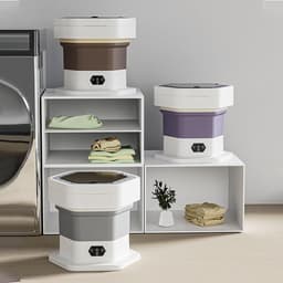 Mini wasmachine - Wasmachine - Draagbare wasmachine - Opvouwbare wasmachine - Camping wasmachine - Kleine wasmachine - Wasmachines - Was- en droogcombinatie - Grote capaciteit - Appartement - Studentenkamer - Camping - Camper - Reizen - Grijs — thumbnail 3