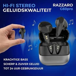 Razzaro draadloze Oordopjes - Bluetooth oordopjes - Earpods - Oortjes draadloos - Bluetooth 5.3 - Geschikt voor Smartphone & Laptop - Zwart - G60 Pro — thumbnail 2