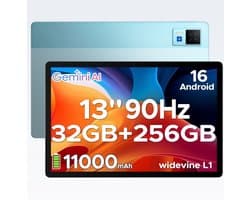 DOOGEE Tablet U13 - Android 16 - Tablet met 13 inch 90Hz FHD-scherm - 32GB RAM + 256GB ROM/2TB - 11000mAh/18W - 4 luidsprekers - 13MP + 5MP - 2.4G/5G WiFi - Widevine L1 - Bluetooth 5.0 - OTG - GPS - Face ID