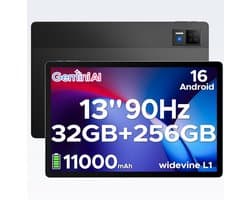 DOOGEE Tablet U13 - Android 16 - Tablet met 13 inch 90Hz FHD-scherm - 32GB RAM + 256GB ROM/2TB - 11000mAh/18W - 4 luidsprekers - 13MP + 5MP - 2.4G/5G WiFi - Widevine L1 - Bluetooth 5.0 - OTG - GPS - Face ID
