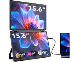 15,6 Inch Draagbare Monitor voor Laptop - 1080P FHD IPS Dubbel Scherm met 360° Rotatie