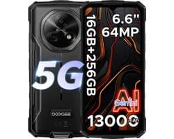 DOOGEE Fire 7 5G -Robuuste Smartphone-Outdoor Phone-16GB + 256GB/2TB- Android 15-6.6 inch HD+90Hz -13000mAh/18W -64MP+16MP AI Dual Camera-Construction Site Dedicated Phone-IP68 Waterproof-Dustproof-NFC-OTG-3 Card Slots