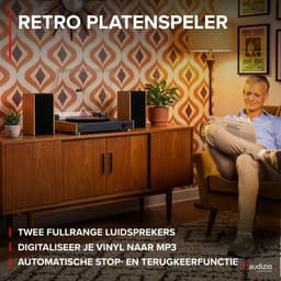 Retro Platenspeler - Audizio RP335BB - Platenspeler met boxen - Bluetooth - Voor alle LP’s - Bamboe — thumbnail 2