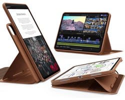 Beschermhoes voor iPad Pro 13 inch 2024 7e generatie met roteerbare afneembare magnetische hoes instelbare standaard 9 hoeken verhoogd scherm bruin