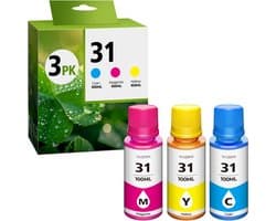 Hoogwaardige Inktflessenset 3-Pack ter Vervanging van 31 Navulinkt voor Diverse Smart Tank Printers