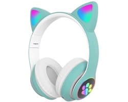 Lichtgroene en witte kinderkoptelefoon - draadloze over-ear koptelefoon - kinderkoptelefoon - in-ear Bluetooth-microfoon - kattenoortjes - met licht - roze