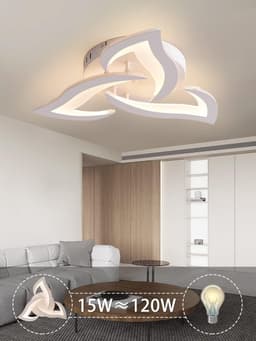 Dimbare Moderne Plafondlamp voor Woonkamer en Slaapkamer - Met Geheugensfunctie, 15 W, Φ56 cm, 3000-6000 K, Bloemblad Design — thumbnail 4