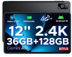 DOOGEE Tab G6 Pro – 12 inch tablet – 9000 mAh/18 W – 36 GB RAM + 128 GB ROM – Android 16 – Gemini AI – 2,4K 90 Hz IPS – Helio G100-chipset – 4G LTE – wifi – dubbele luidsprekers – Face ID