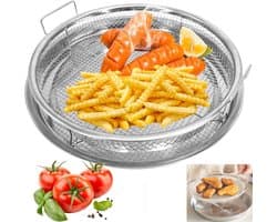 Airfryer Mandje - Set van 2 - 26cm - Oliefilterbak - Bakplaat - Voor Heteluchtoven Luchtfriteuse - Roestvrijstalen Filtergereedschap - Bakplaat Opvangbak