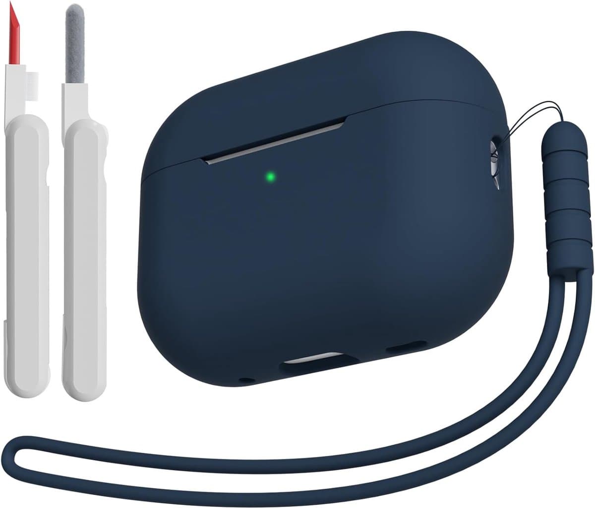Hoesje compatibel met AirPods Pro 2 (2023/2022/2019) met reinigingsset en lanyard, zachte siliconen schokabsorberende beschermhoes voor AirPods Pro 2e/1e generatie, nachtblauw — afbeelding 1
