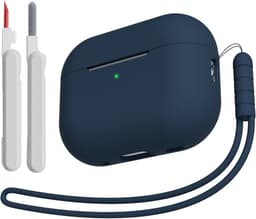 Hoesje compatibel met AirPods Pro 2 (2023/2022/2019) met reinigingsset en lanyard, zachte siliconen schokabsorberende beschermhoes voor AirPods Pro 2e/1e generatie, nachtblauw — thumbnail 1