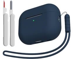 Hoesje compatibel met AirPods Pro 2 (2023/2022/2019) met reinigingsset en lanyard, zachte siliconen schokabsorberende beschermhoes voor AirPods Pro 2e/1e generatie, nachtblauw