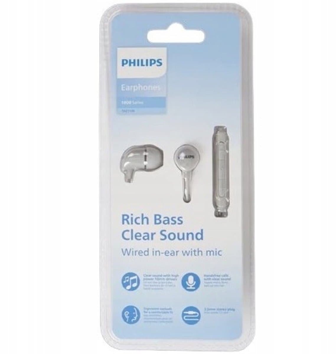 Philips Oordopjes - Rijke Bas Helder Geluid Bedraad In-ear Met Microfoon - Lichtgrijs — afbeelding 1