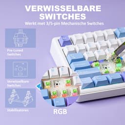 EPOMAKER x AULA F75 MAX - Wit/Blauw - Mechanisch Draadloos Toetsenbord - RGB - 75% - QWERTY - Gaming Keyboard - Leobog Reaper Switch — thumbnail 3