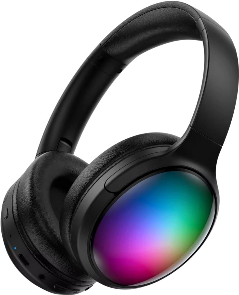 Volkano Auro LED Wireless Over-Ear Headphones – Bluetooth 5.3, 40mm Deep-Bass Drivers, 25h Battery & Foldable Design Zwart — afbeelding 1