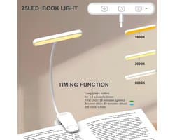 Kraftverdia LED Leeslampje voor Boek - Leeslamp Klem - USB-C Oplaadbare Boekenlamp met 25 LED's - 3 Kleurtemperaturen & Dimfunctie - 360° Draaibare Nek - Tot 80 uur Batterij - Geschikt voor Bed, E-reader en Boekenkast