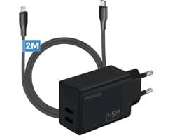 Snellader geschikt voor iphone 14 13 12 11 - 2 poorten snel oplader met oplaadkabel - 2 meter