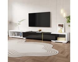 OKWISH Tv Meubel 140 260 Cm – Draaibaar En Uitschuifbaar – Veel Opbergruimte – Modern – Zonder Televisie – Zwart Wit Marmer