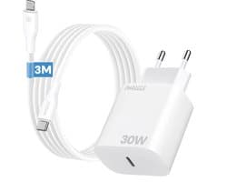 30W usb C adapter set geschikt voor iPhone en iPad met Lightning naar usb C kabel 3 meter lang