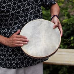 Handgemaakte Sjamanistische Oceaan Healing Trommel - Shaman Sound Healing Ocean Drum - Echt Geitenleer - 30x30x4cm — thumbnail 5