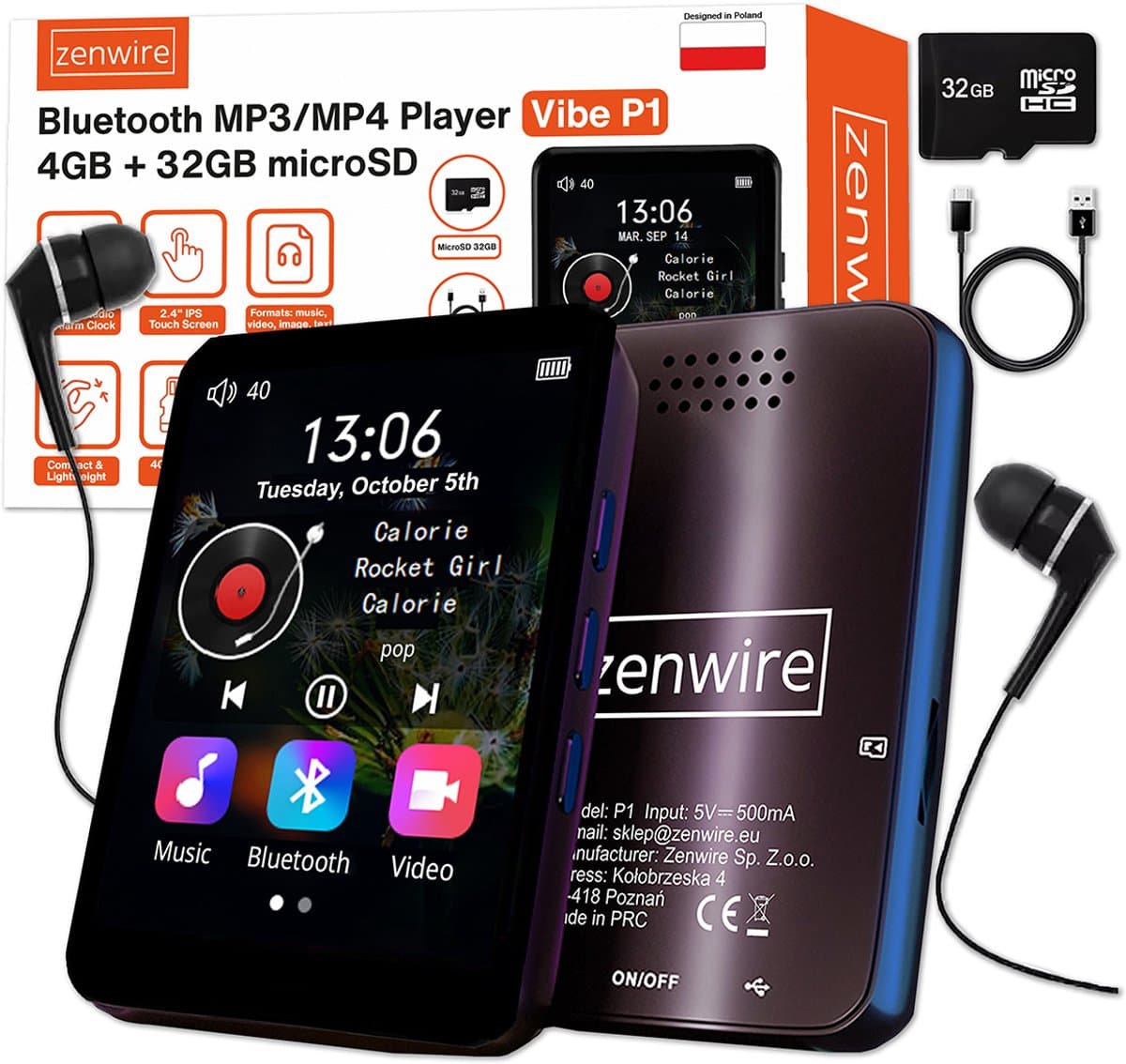 Zenwire Vibe P1 MP3/MP4 Speler 36GB - Bluetooth 5.2 - FM Radio — afbeelding 1