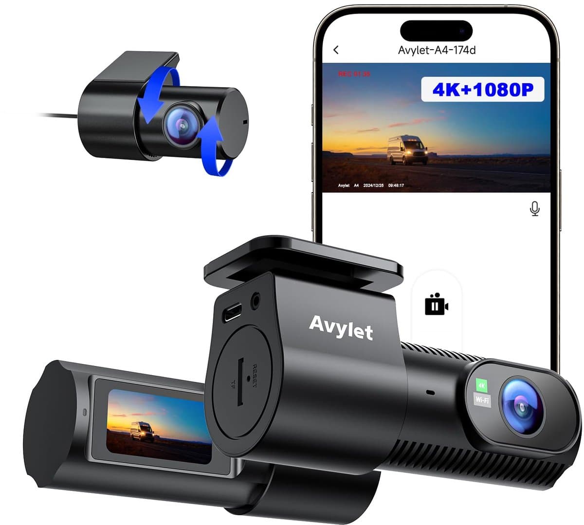 A4 Dashcam - 4K - 170 graden kijkhoek - Wifi - Gps - FullHD resolutie - Night vision - Parkeerbeveiliging - 1,5 inch Ips Lcd - dashcam voor auto - 170 + 150 graden kijkhoek - G Sensor- Full HD achter camera 1080P — afbeelding 1