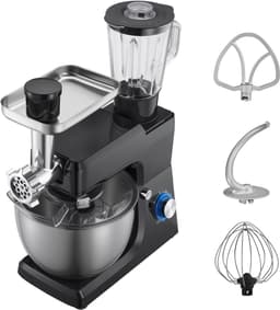 Elektrische Keukenmixer, 7,8 L Keukenmixer met 1500 W Motor, 6+P Snelheden, Kantelbaar Kopontwerp, Inclusief 1,5 L Blenderbeker, Roestvrijstalen Kom, Deeghaak, Garde en Klopper voor Bakken en Mixen, Zwart — thumbnail 1