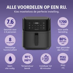 Brabantia Airfryer XXL - 7.6 liter - Digitaal Touchscreen - 8 Kookprogramma's - Tot 8 Personen - PFAS-Vrij - 80ºC tot 200ºC - 1700 Watt - BBEK1138 — thumbnail 2