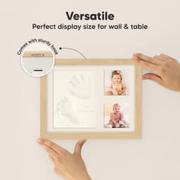Babyhand- en voetafdrukset - sneldrogende klei babyvoetafdrukset, pasgeboren aandenken, kinderkamer fotolijst voor jongens, meisjes, gepersonaliseerde cadeaus voor douche en register (Bruin) — thumbnail 3