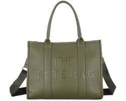 Damestas - The Tote Bag XL - Groen - 39 x 31 cm - Laptop - Ipad - Schooltas Akte tas - Rits - Vakken - Luxe voering.