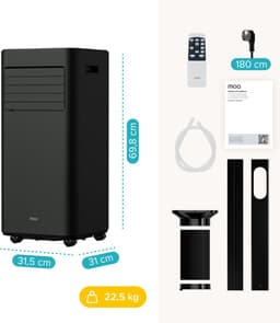 MOA Mobiele Airco - 9.000 BTU - 3-in-1 - Met Afstandbediening - Tot 30m² - Airconditioner met Ontvochtigingsfunctie - Raamafdichtingskit - Zwart — thumbnail 13