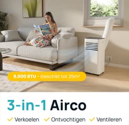 MOA Mobiele Airco - 9.000 BTU - 3-in-1 - Met Afstandbediening - Tot 30m² - Airconditioner met Ontvochtigingsfunctie - Raamafdichtingskit - Wit — thumbnail 3