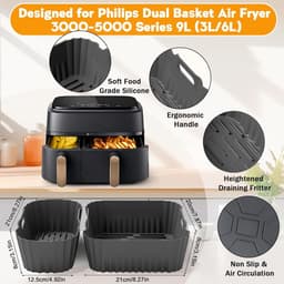 Heteluchtfriteuse Accessoires Gescht voor Philips Dual Basket Airfryer 3000-serie 6L/3L - 23pcs Airfryer Siliconen vorm Accessoireset - Grillrooster, Cake Broodvorm voor Philips Airfryer Dual Basket(grijs) — thumbnail 3