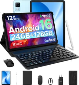 DOOGEE U12 VIP - Tablet - Tablets - 24 GB RAM + 128 GB ROM (2 TB) - Android 16 - Tablet met toetsenbord - 12 inch + 90Hz - 9000 mAh/18W - Gemini AI - UNISOC T7255 - 7,8 mm ultradun - inclusief muis - Stylus - Beschermhoes - Schermbeschermer — thumbnail 1