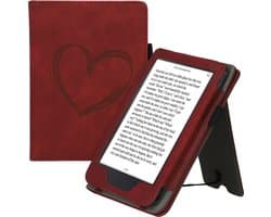 kwmobile e-reader hoesje geschikt voor Kobo Clara 2E hoes - E reader flip case van kunstleer - Ereader cover met stand - Brushed Hart design in donkerrood