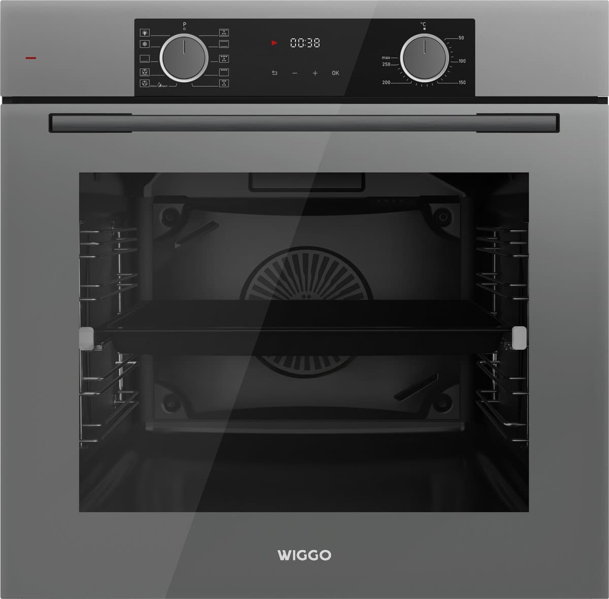 Wiggo WO-BFA610(G) - Inbouw heteluchtoven - 73L - Airfryer functie - Hetelucht - Soft Close deur - Telescooprails - Energieklasse A - Grijs - 5 jaar garantie — afbeelding 1