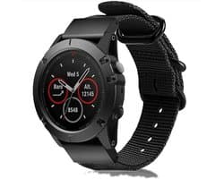 Strap-it Stoffen nylon bandje gesp geschikt voor Garmin Fenix 5 (Plus) - Fenix 6 (Pro) - Fenix 7 (Pro / Sapphire / Solar) - Fenix 8 47mm - Fenix E - Epix Gen 2 47mm - Quatix 5-6-7 - Quickfit 22mm band voor Garmin smartwatches - Horlogeband - zwart