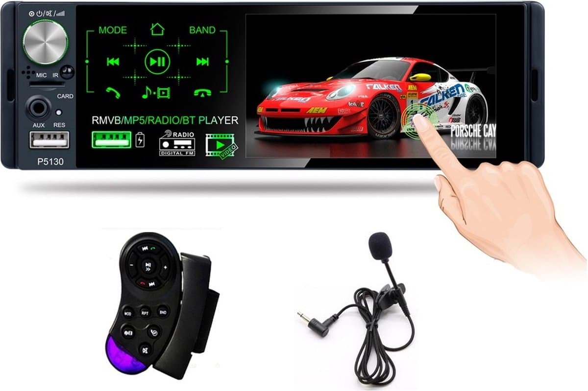 TechU™ T40 Autoradio 1 Din 4.1inch + Afstandsbediening en Stuurwielbediening – Bluetooth – USB – AUX – SD – FM radio – Handsfree bellen – Autoradio met scherm – Stembediening — afbeelding 1