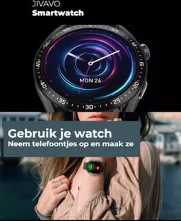 JIVAVO Smartwatch - HD - Bluetooth - Stappenteller - Bloeddruk - EGS - Muziek - Fitness - Slaapritme - Timer & Stopwatch - Waterproof - Sport - Draadloos opladen - Bericht - Horloge -Voice Assistant - Full Touch & Knoppen - Korting - Watch Men Zwart — thumbnail 5