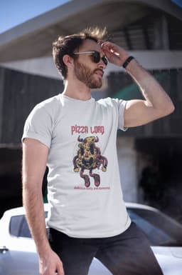 Shirt - Pizza lord - Wurban Wear | Grappig shirt | Dieet | Unisex tshirt | Fast food | Airfryer | Sport | Verwenpakket | Wit & Zwart — thumbnail 1