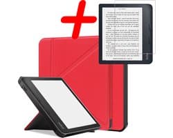 Hoes Geschikt voor Kobo Libra 2 Hoesje Bookcase Cover Hoes Trifold Met Screenprotector - Hoesje Geschikt voor Kobo Libra 2 Hoes Cover Case - Rood