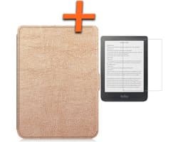 Hoesje Geschikt voor Kobo Clara HD Hoes Book Case - Hoes Geschikt voor Kobo Clara HD Hoesje Book Cover Met Screenprotector - Rosé Goud