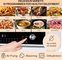 Klarstein 18 L Heteluchtfriteuse, Airfryer met Stoom- en Droogfunctie, Snelle XXL Heteluchtfriteuse, Timer, 10 Programma’s, Airfryer voor Heteluchtfrituren, 2450 W Heteluchtfriteuse zonder Vet — thumbnail 5