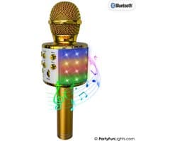 PartyFunLights - Karaoke Microfoon Bluetooth - Goud - Karaoke Set - Voor Kinderen en Volwassenen - Draadloos - Echo - Met Speaker - LED Licht - Nederlandse Handleiding