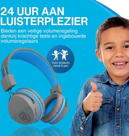 JLAB Jbuddies kinder Koptelefoon Draadloos – Koptelefoon kinderen geluidsdempend – Gehoorbescherming kinderen – Volumelimiet 84 dB – 24 uur batterijduur – Bluetooth - Grijs/Blauw — thumbnail 16