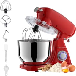 KitchenBrothers Keukenrobot - Keukenmachine - 6,2L Mengkom - 1800W - BPA-vrij - Keukenmixer - Aluminium - Rood — thumbnail 1