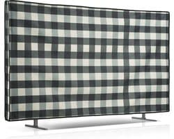 kwmobile stoffen beschermhoes televisie - TV-hoes geschikt voor 55" TV - Afdekhoes van linnen - In zwart / lichtgrijs / wit Geruit design